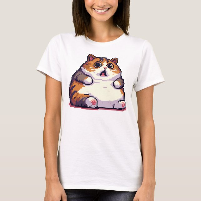 Shocked orange fat cat meme pixel art T-Shirt (Front)