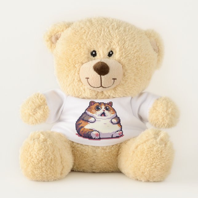 Shocked orange fat cat meme pixel art teddy bear (Front)