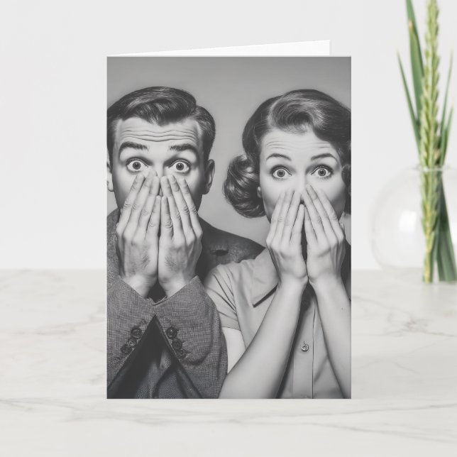 Shocked Retro Couple Portrait Card (Front)