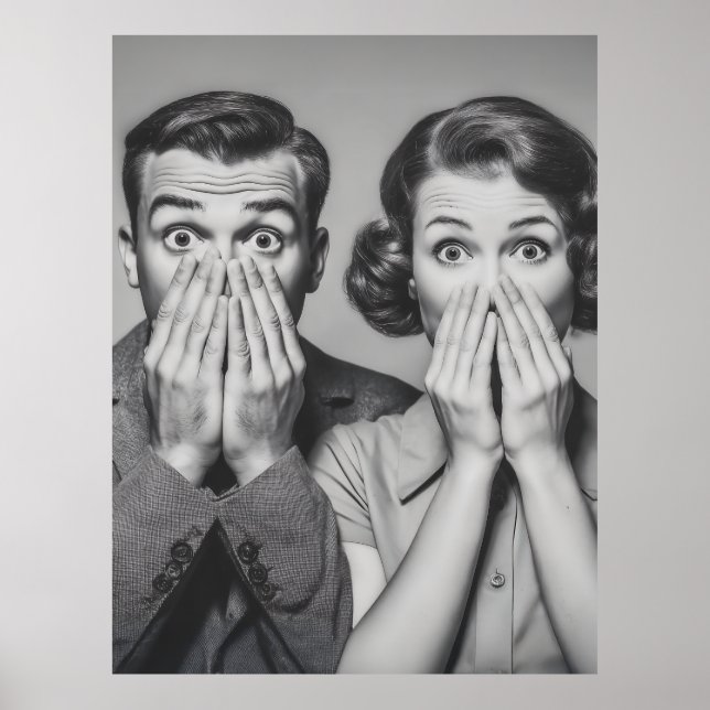 Shocked Retro Couple Portrait Poster (Front)