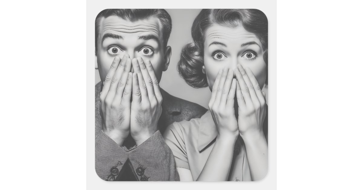 Shocked Retro Couple Portrait Square Sticker | Zazzle