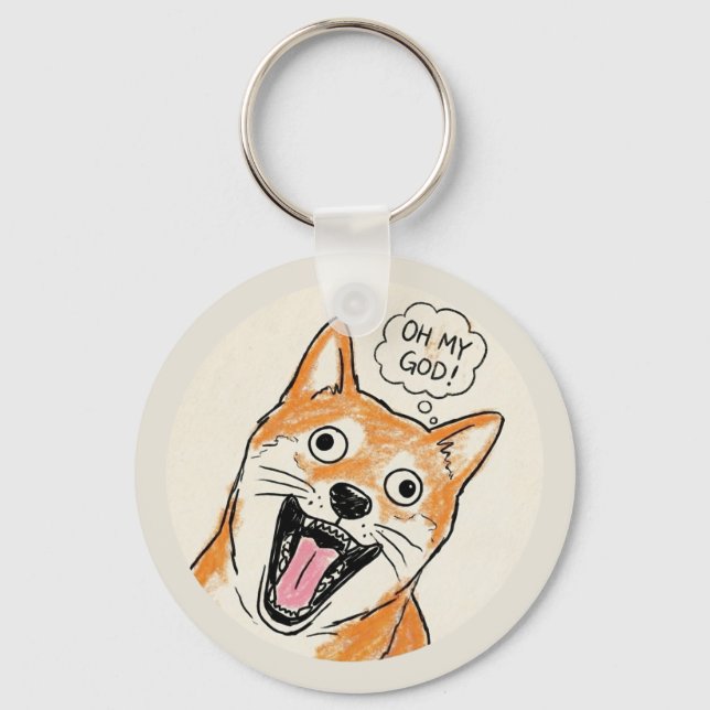 Shocked Shiba Inu "OH MY GOD" - FunnySurprise Meme Keychain (Front)