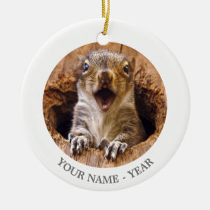 Shocked Squirrel Ceramic Ornament