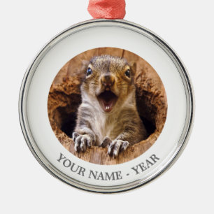 Shocked Squirrel Metal Ornament