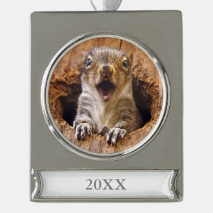 Shocked Squirrel Silver Plated Banner Ornament