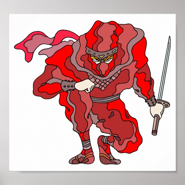 Shocking, bright red spectacle. Cyber ​​ninja. Poster (Front)