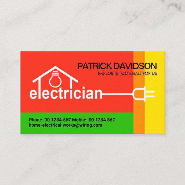 Shocking Colors Electrician Home Wiring Business Card (Front)