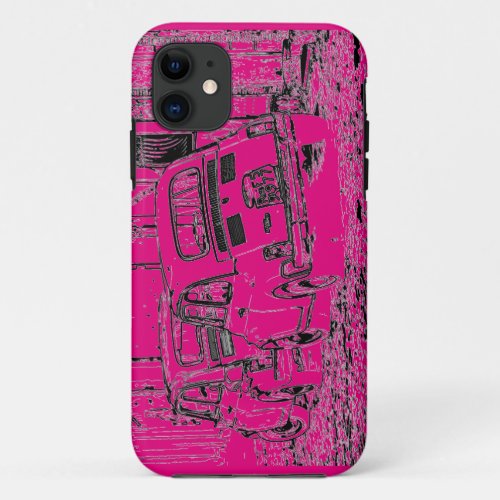 Shocking hot pink cool comic cartoon little car iPhone 11 case
