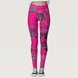 Shocking hot pink cool comic cartoon little car leggings