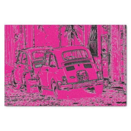 Shocking hot pink cool comic cartoon little car tissue paper