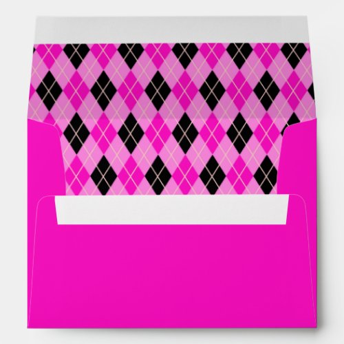 Shocking Pink and Black Argyle Envelope