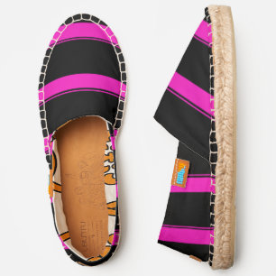 Shocking Pink and Black Stripes Espadrilles