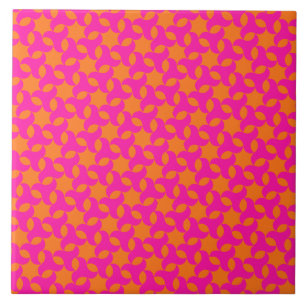 Shocking Pink and Orange Islamic Geometric Pattern Tile