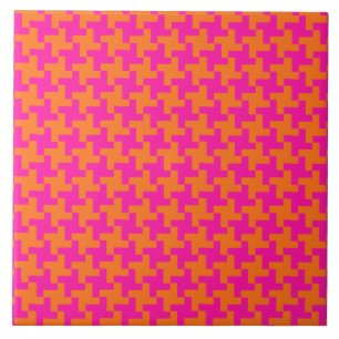 Shocking Pink and Orange Islamic Geometric Pattern Tile