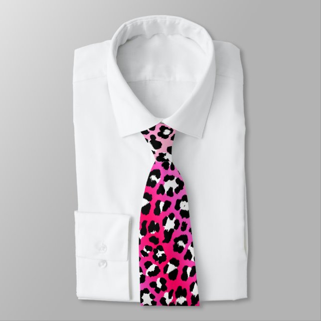 Shocking Pink Leopard Print 80s-Inspired Punk Neck Tie (Tied)