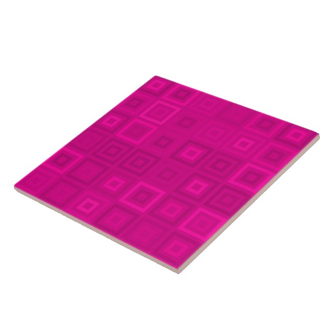 Shocking pink magenta concentric squares pattern ceramic tile (Side)
