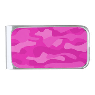 Shocking Pink Monocolor Camo Silver Finish Money Clip