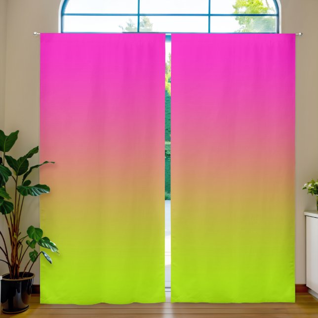 Shocking Pink Vibrant Green Gradient Blackout Curtains (Living Room)
