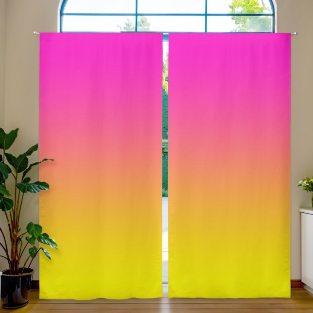 Shocking Pink Vibrant Yellow Gradient Blackout Curtains (Living Room)