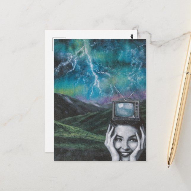 Shocking Television Woman surreal Postcard (Front/Back In Situ)