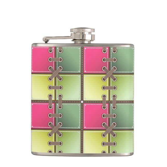 shoe addict laces pink and green fashion art flask (Front)