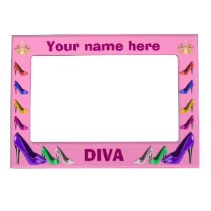 Shoe collection with customizable text magnetic frame