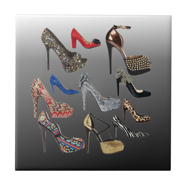 Shoe High Heels Collage Customize Ceramic Tile (Front)