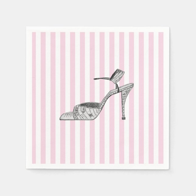 Shoe Illustration Fashion Pink Stripe Napkins (Front)