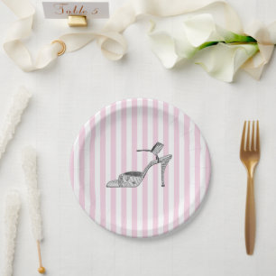 Shoe Illustration Fashion Pink Stripe Paper Plates