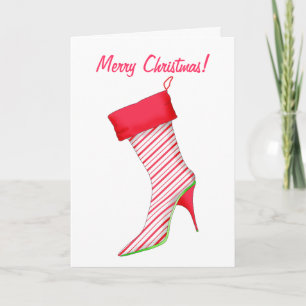 Shoe Lover High Heel Boot Peppermint Stocking Holiday Card