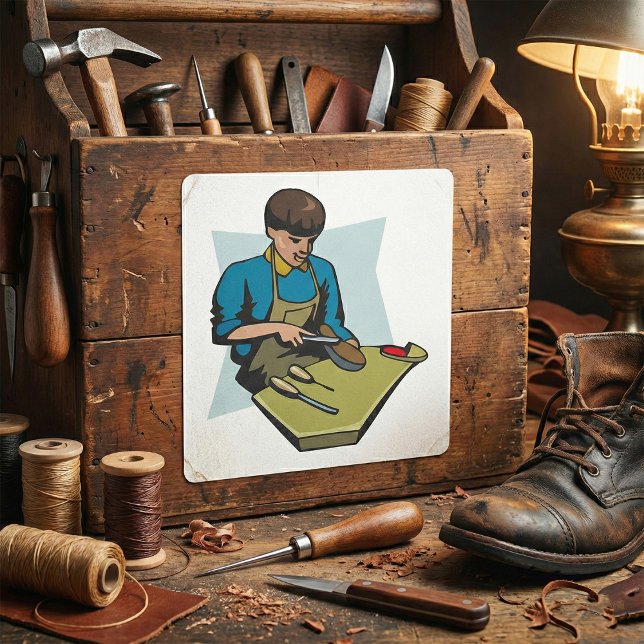 Shoe Repair Cobbler Vintage Shoemaker Square Sticker (Creator Uploaded)