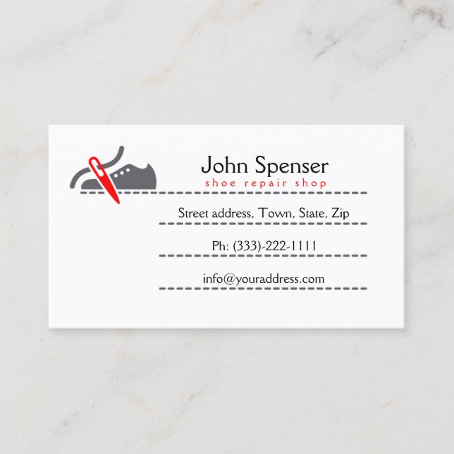 Shoe Repair Shop/Shoemaker Business Card (Front)