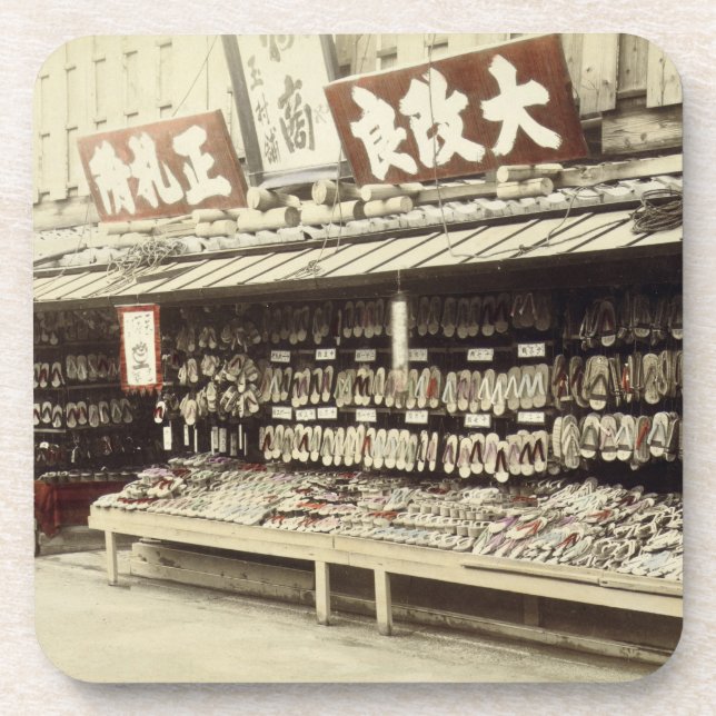 Shoe shop in Kyoto, c.1890 (hand-coloured photo) Drink Coaster (Front)
