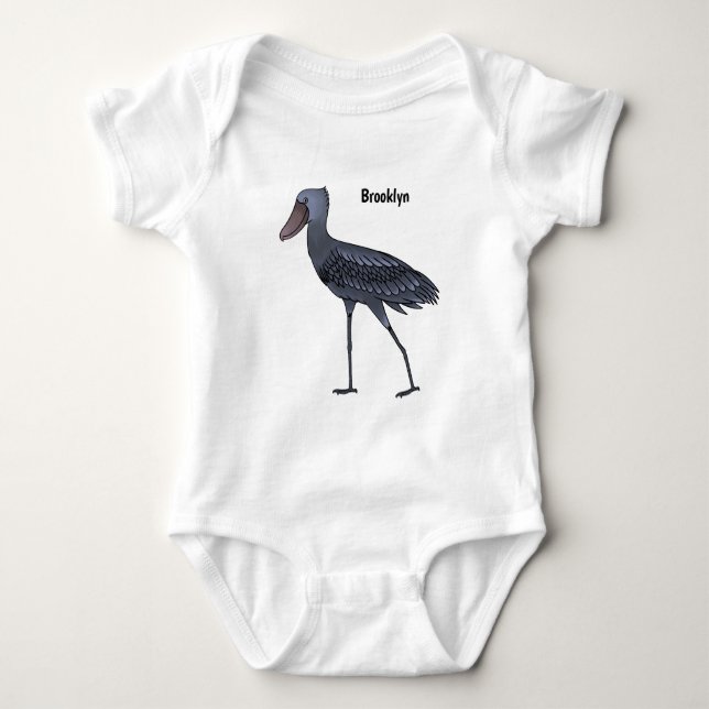 Shoebill bird cartoon illustration baby bodysuit (Front)