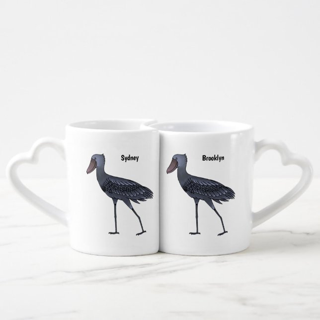 Shoebill bird cartoon illustration  coffee mug set (Back Nesting)