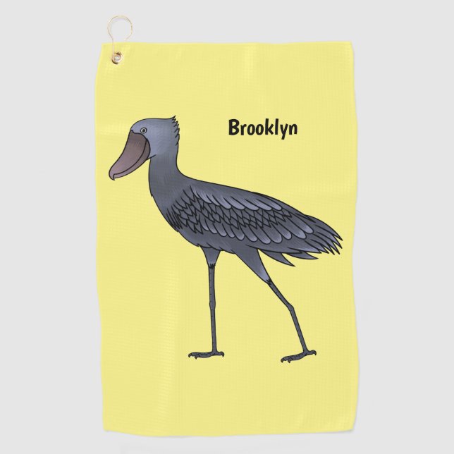 Shoebill bird cartoon illustration golf towel (Front)