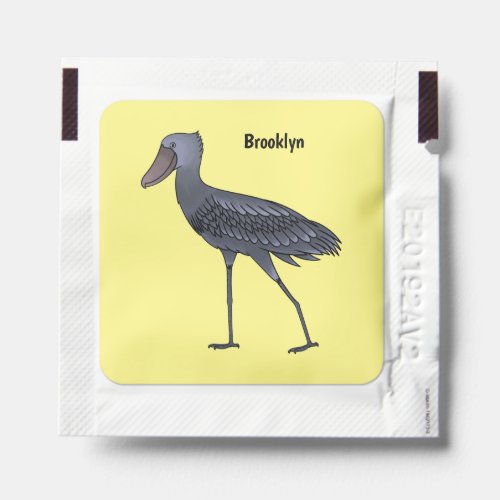 Shoebill bird cartoon illustration  hand sanitizer packet