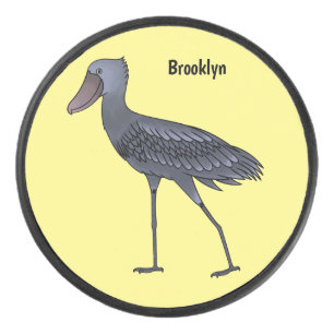 Shoebill bird cartoon illustration hockey puck