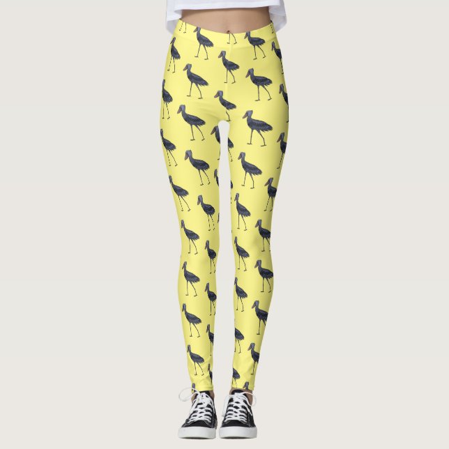 Shoebill bird cartoon illustration  leggings (Front)
