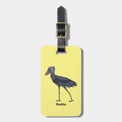 Shoebill bird cartoon illustration luggage tag