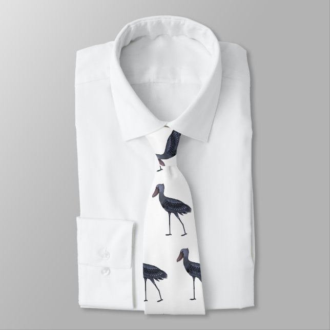 Shoebill bird cartoon illustration neck tie (Tied)