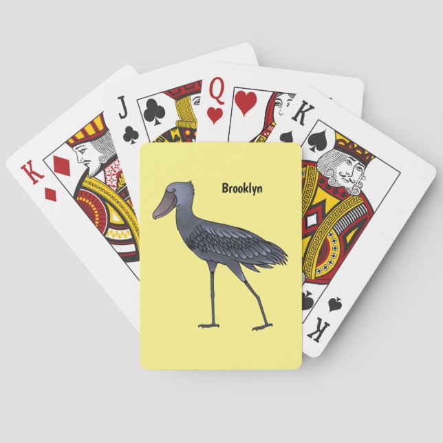 Shoebill bird cartoon illustration poker cards (Back)