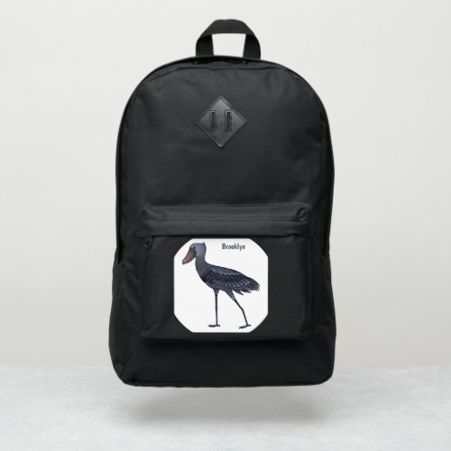 Shoebill bird cartoon illustration port authority backpack