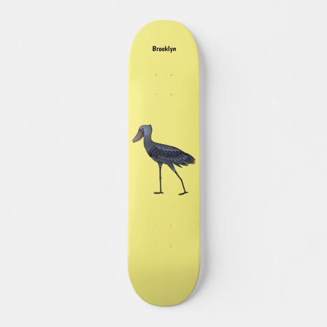 Shoebill bird cartoon illustration  skateboard (Front)