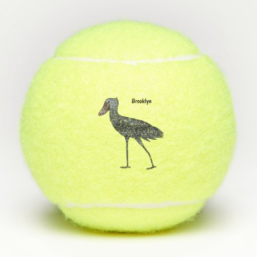 Shoebill bird cartoon illustration tennis balls