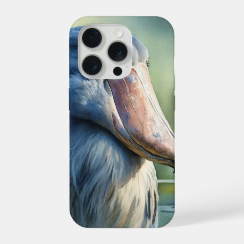 Shoebill in the Wetlands 2 _ Watercolor iPhone 15 Pro Case