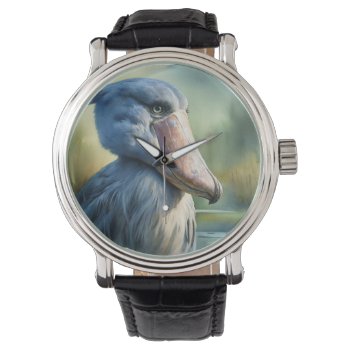 Shoebill In The Wetlands 2 - Watercolor Watch by JohnPintow at Zazzle
