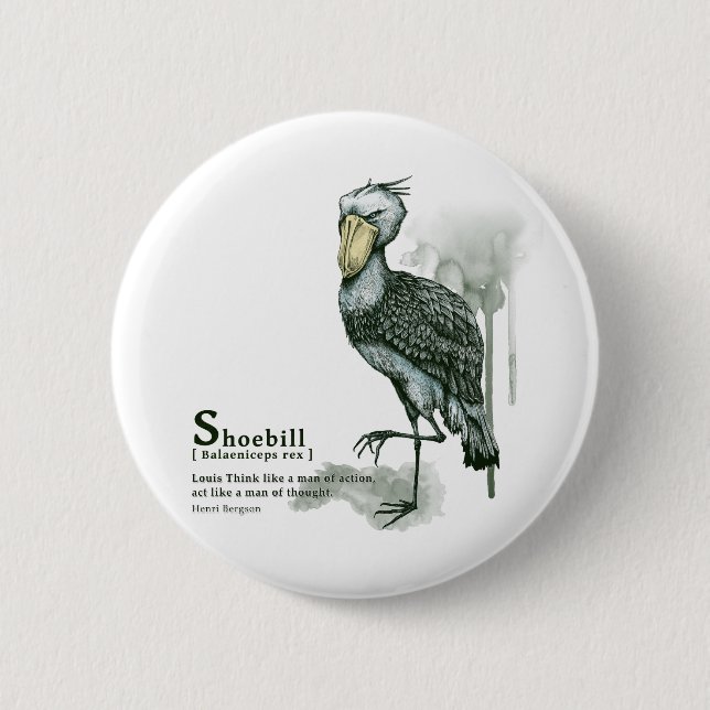 shoebill - ink pinback button (Front)