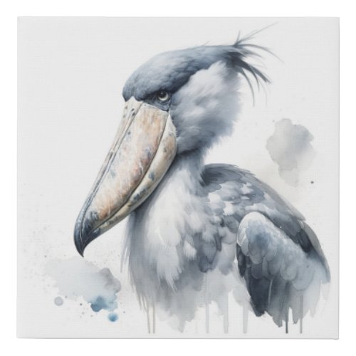 Shoebill Stork Watercolor AREF309 _ Watercolor Faux Canvas Print