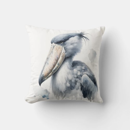 Shoebill Stork Watercolor AREF309 _ Watercolor Throw Pillow